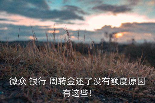 微眾 銀行 周轉金還了沒有額度原因有這些!